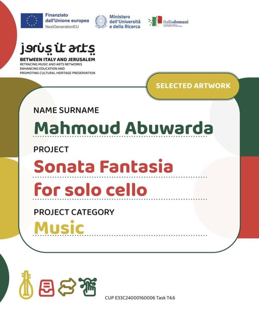 Palestinian composer Mahmoud Abuwarda wins JERUS-IT-ARTS International Contest.